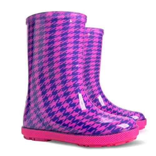 Wellies Kids Rain Snow Boots Removable Inner Lining Socks Wellington Pink Check