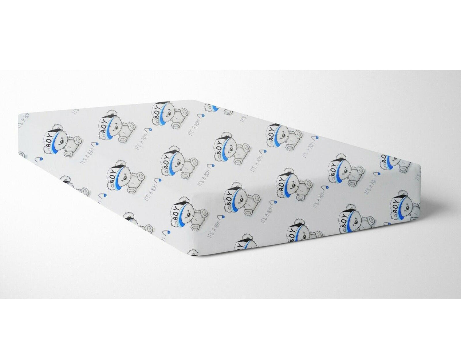 Baby Fitted Cot Sheet Printed Design 100% Cotton Mattress 120X60 cm Teddy Boy White