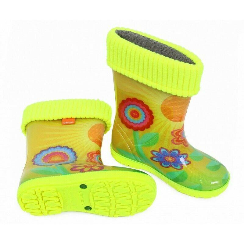 Wellies Kids Rain Snow Boots Removable Inner Lining Socks Wellington Sunny Flowers - MyHappy Baby