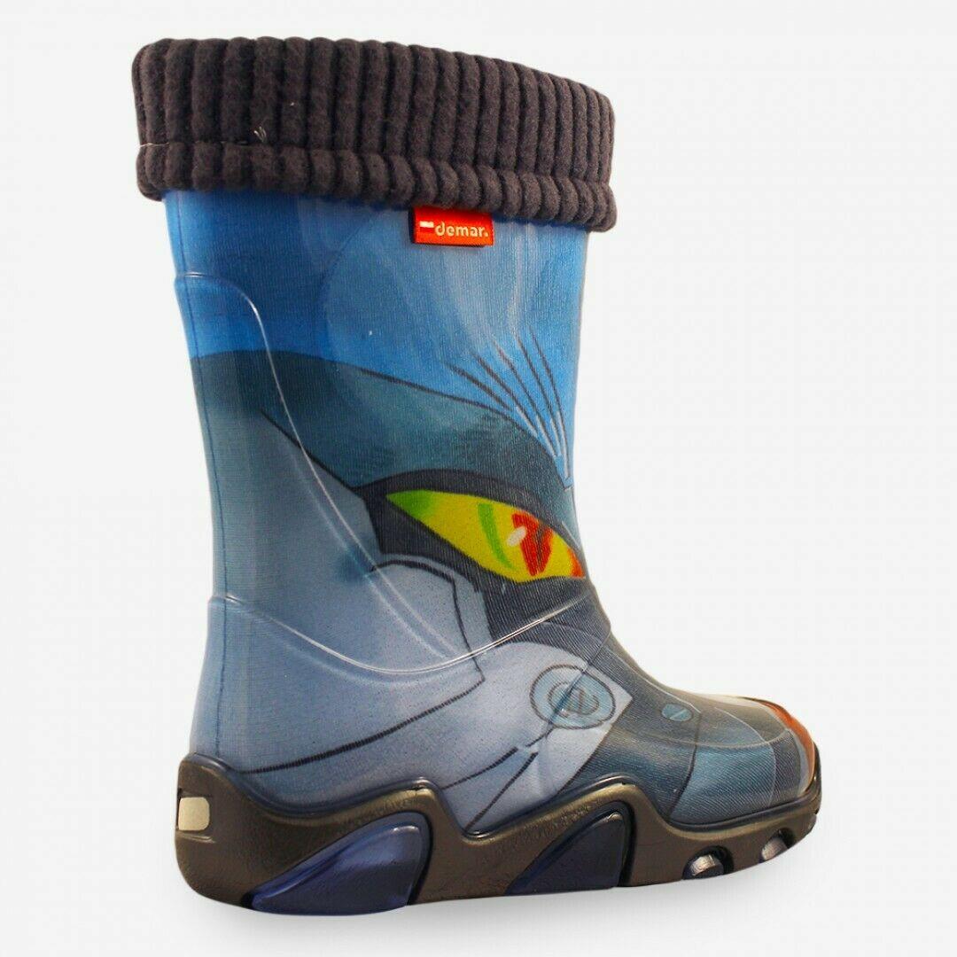 Wellies Kids Rain Snow Boots Removable Inner Lining Socks Wellington Dragon