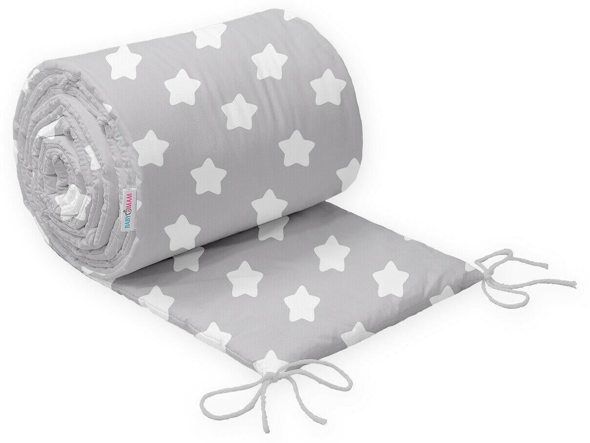 Baby Bedding Cot Liner Cotton 180cm Half Cot Big White Stars On Grey