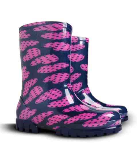 Wellies Kids Rain Snow Boots Removable Inner Lining Socks Wellington Hearts