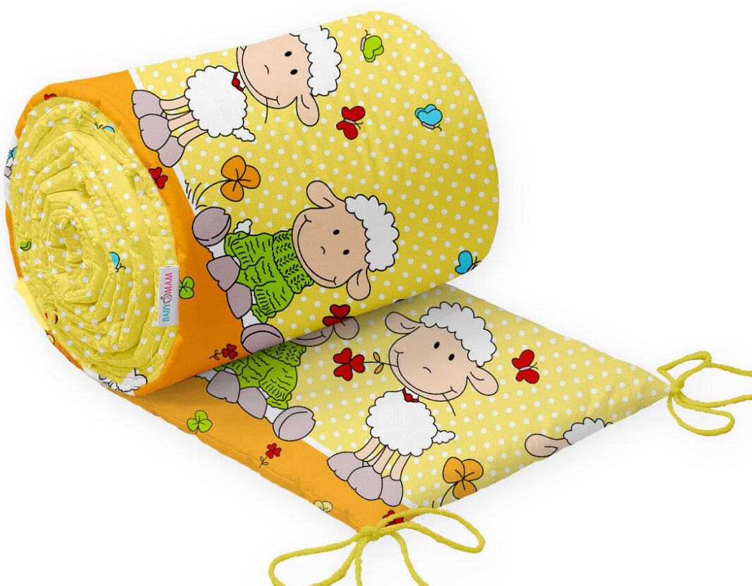 Baby Padded Bumper 100% Cotton To Fit Crib All Round 260cm Sheep Yellow