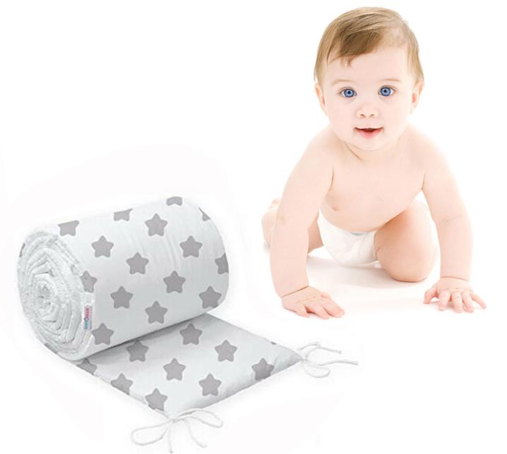 Baby 5pc bedding set cotton pillow duvet bumper 70x80cm Big grey stars on white - MyHappy Baby