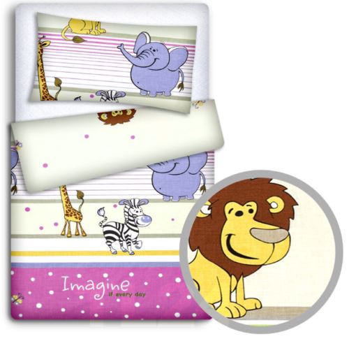 Baby 4Pc Bedding Set Pillow Duvet Quilt Fit Cotbed 140x70cm Safari Pink