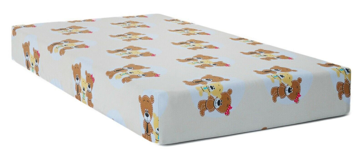Baby Fitted Junior Bed Sheet Printed 100% Cotton Mattress 160X70cm Bears Family - MyHappy Baby