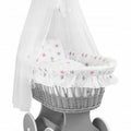 Full Bedding Set With Canopy To Fit Wicker Moses Basket Grey Pink Stars