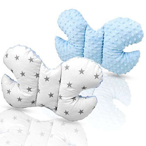 Butterfly Dimple Pillow Baby head and neck support Blue - small grey stars on white background