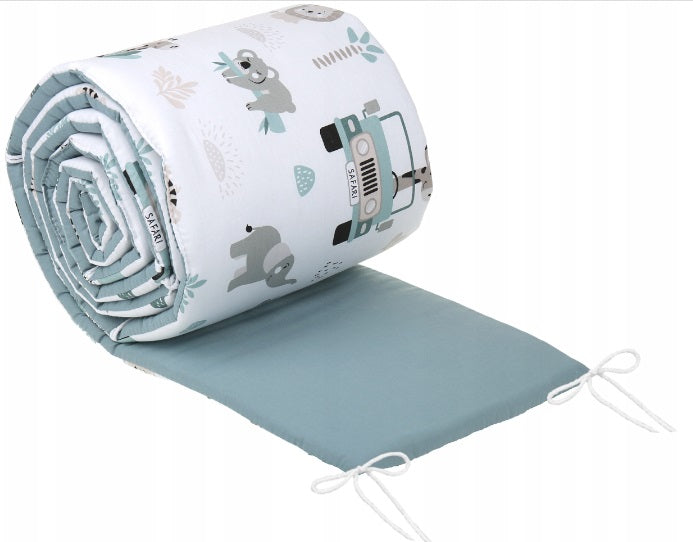 Cot Liner 180cm fit Cot 120x60cm 100% Cotton Baby Nursery On Safari/sage