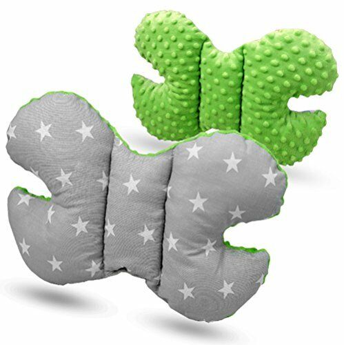 Butterfly Dimple Pillow Baby head and neck support Green - small white stars on grey
