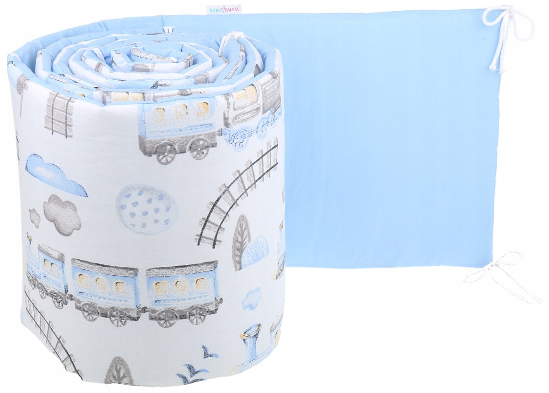 Cot Liner 180cm fit Cot 120x60cm 100% Cotton Baby Nursery Bedding Bed Locomotive/Blue