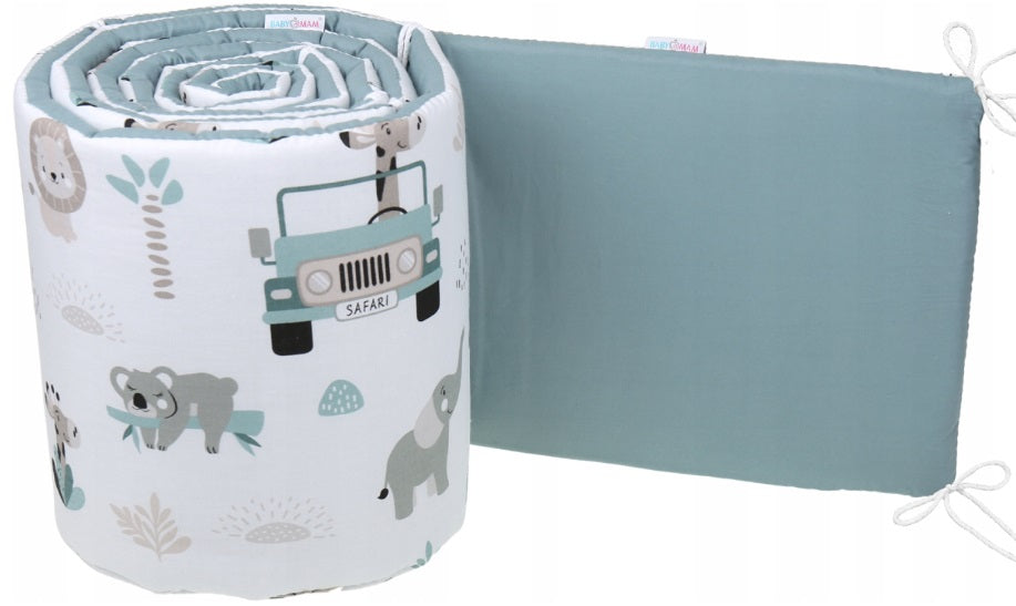 Cot Liner 180cm fit Cot 120x60cm 100% Cotton Baby Nursery On Safari/sage