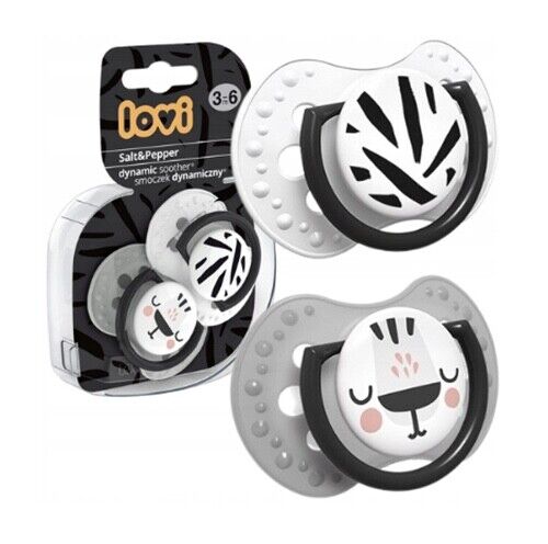 LOVI Dynamic Soother Glow in Dark Silicone 3-6m Dummy 2 pcs Salt & Pepper