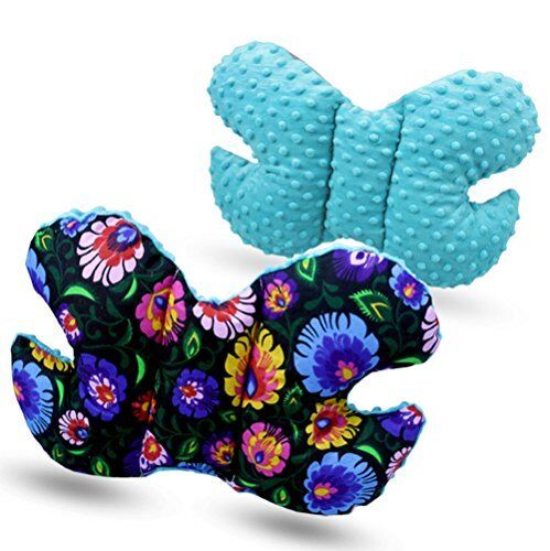 Butterfly Dimple Pillow Baby head and neck support Turquoise - flowers on black