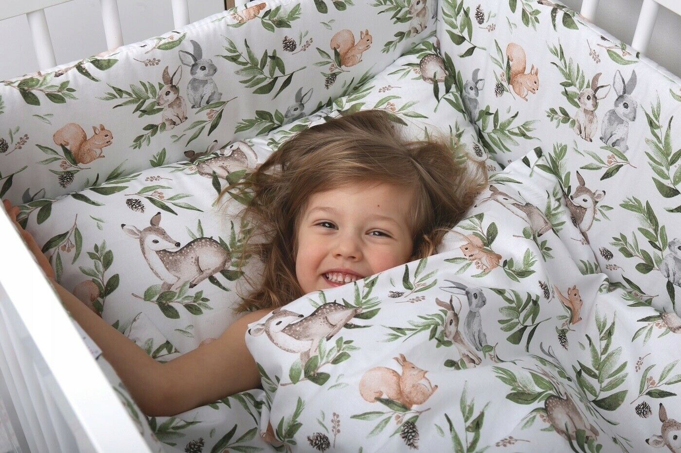 Baby Padded Straight Cot Liner Cotton fit Cot 180x30cm Green Glade