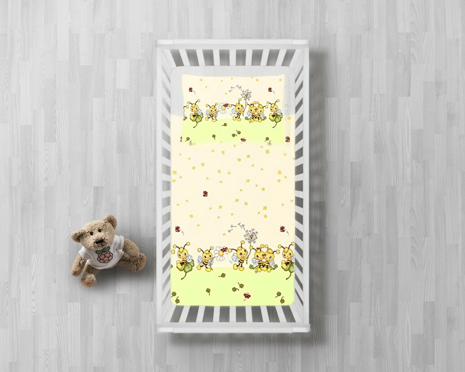 2Pc Toddler Bedding Duvet Cover Set 100% Cotton 150x120cm Bees Cream