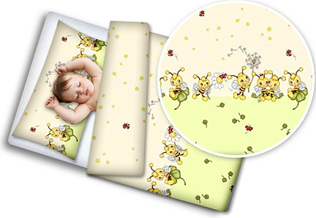 2Pc Toddler Bedding Duvet Cover Set 100% Cotton 150x120cm Bees Cream