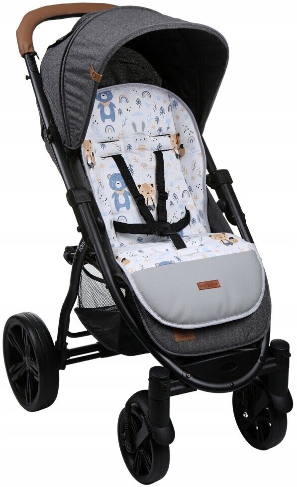 Universal Double Sided Pram Seat Liner Pushchair Buggy GRAPHITE/Forest Friends