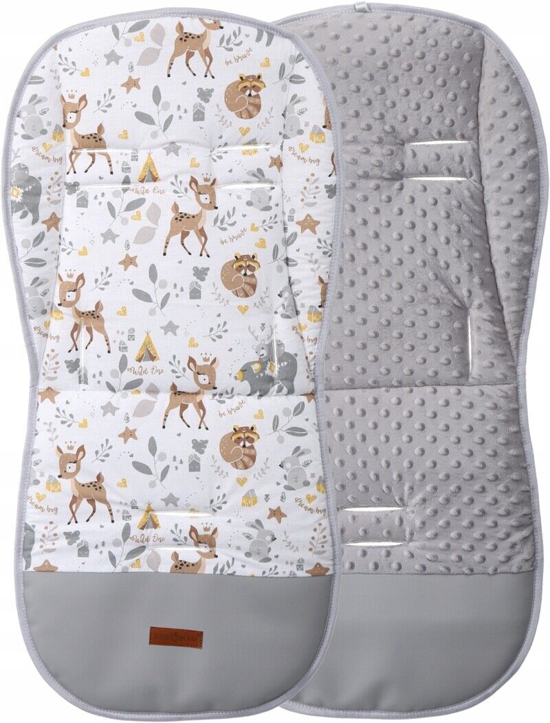 Universal Double Sided Pram Seat Liner Pushchair Buggy GREY/Deer and Friends
