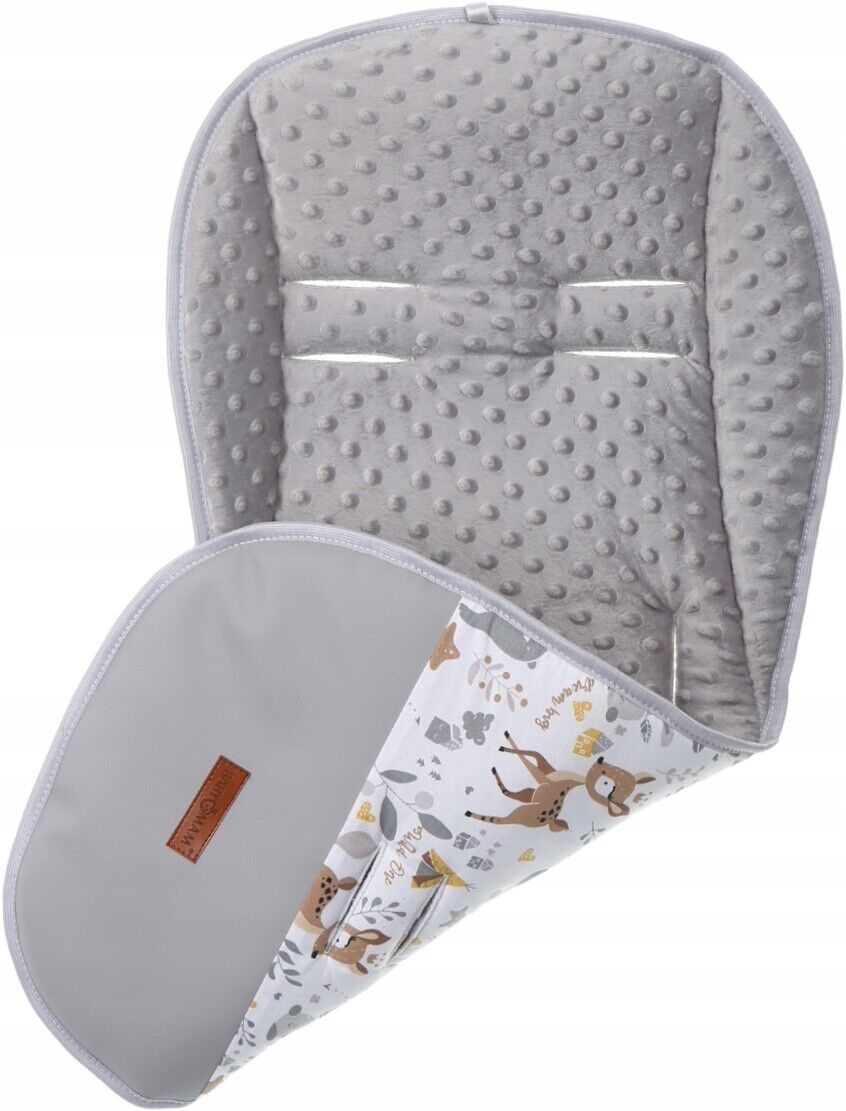 Universal Double Sided Pram Seat Liner Pushchair Buggy GREY/Deer and Friends
