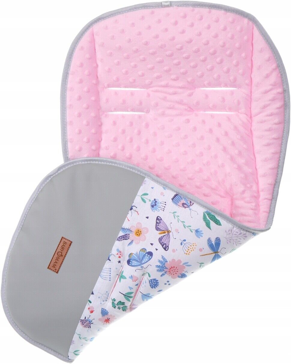 Universal Double Sided Soft Pram Seat Liner Pushchair Buggy PINK/ On the Meadow