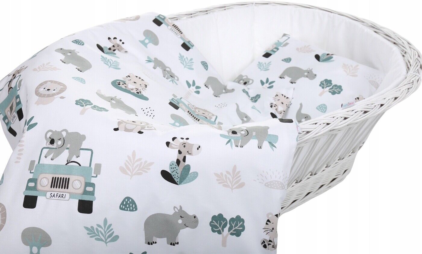 Baby 2pc Bedding Set fit Crib/Cradle/Moses basket/Pushchair 70x80cm On Safari