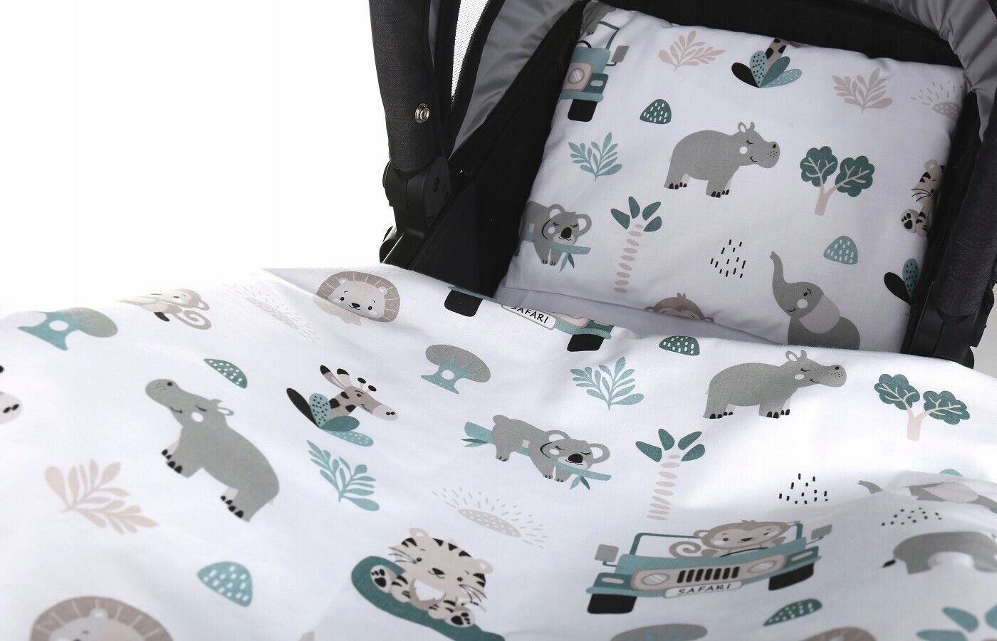 Baby 2pc Bedding Set fit Crib/Cradle/Moses basket/Pushchair 70x80cm On Safari