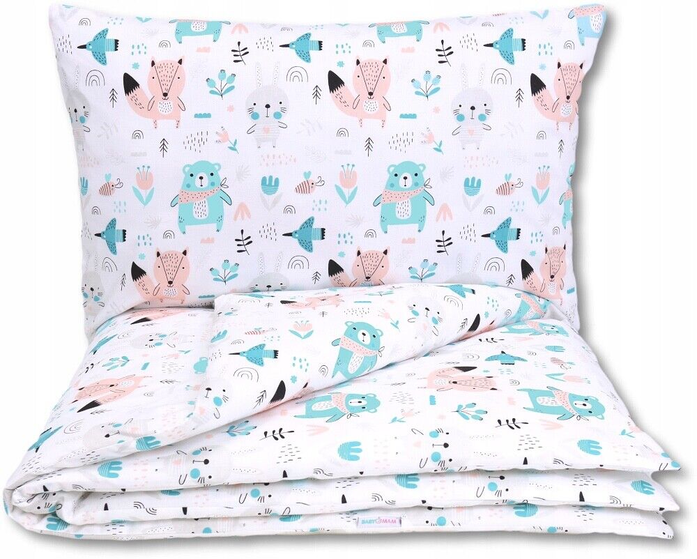 Baby 2pc Bedding Set fit Cradle/Moses basket/Pushchair 70x80cm Animals Turquoise