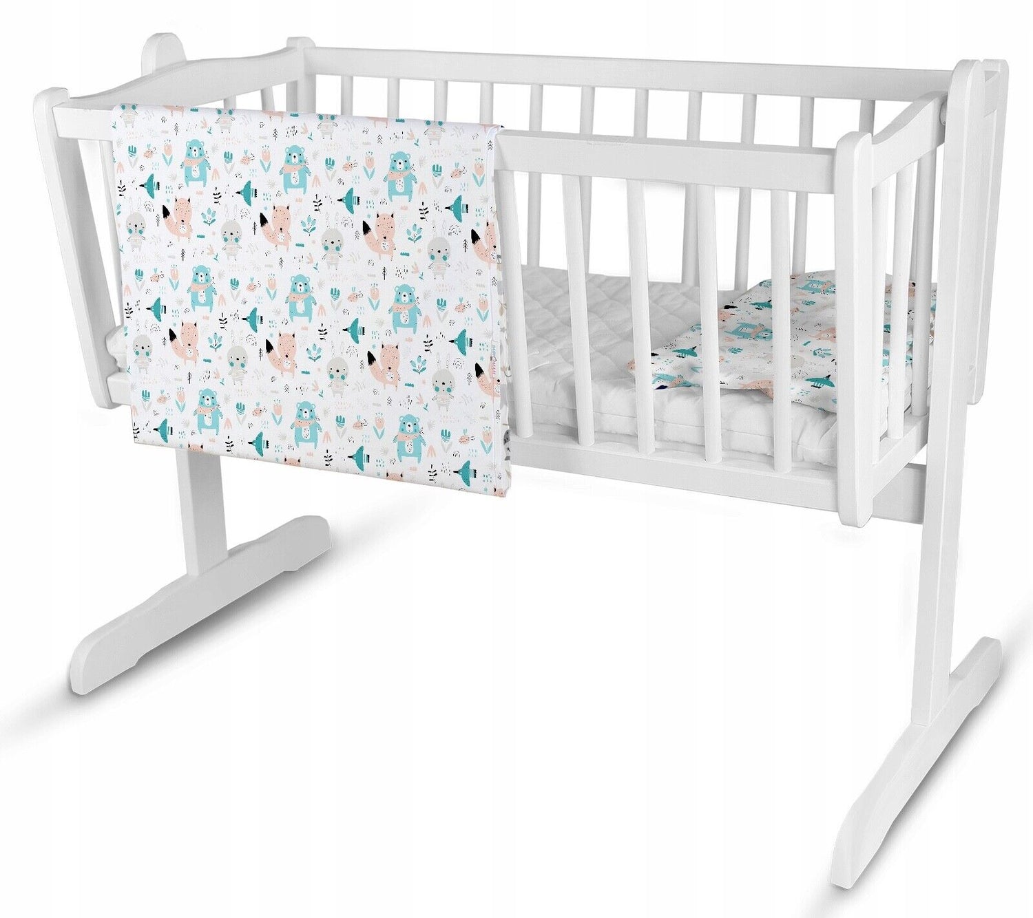 Baby 2pc Bedding Set fit Cradle/Moses basket/Pushchair 70x80cm Animals Turquoise