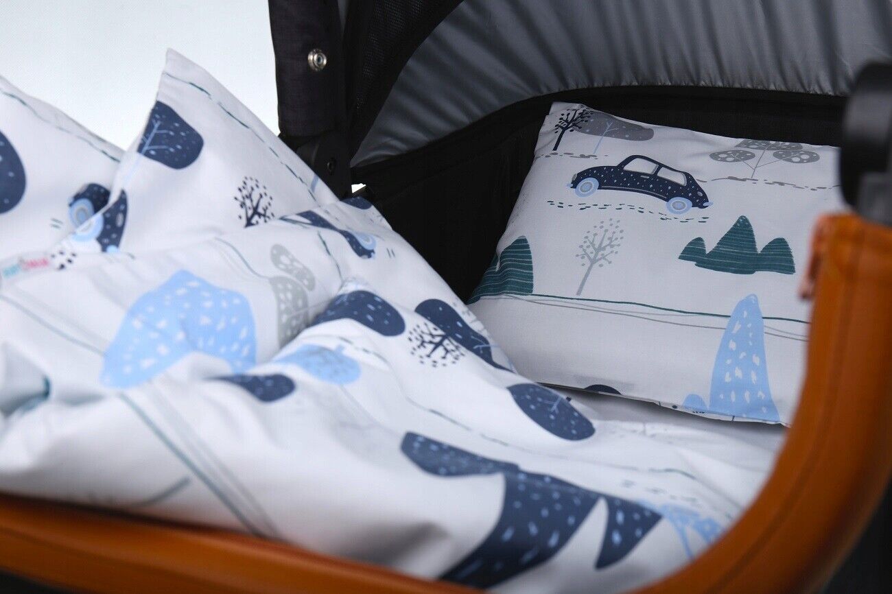 Baby 2pc Bedding Set fit Crib/Cradle/Moses basket/Pushchair 70x80cm Retro Cars