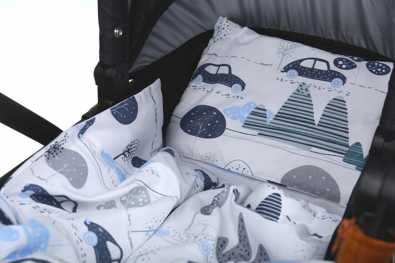 Baby 2pc Bedding Set fit Crib/Cradle/Moses basket/Pushchair 70x80cm Retro Cars
