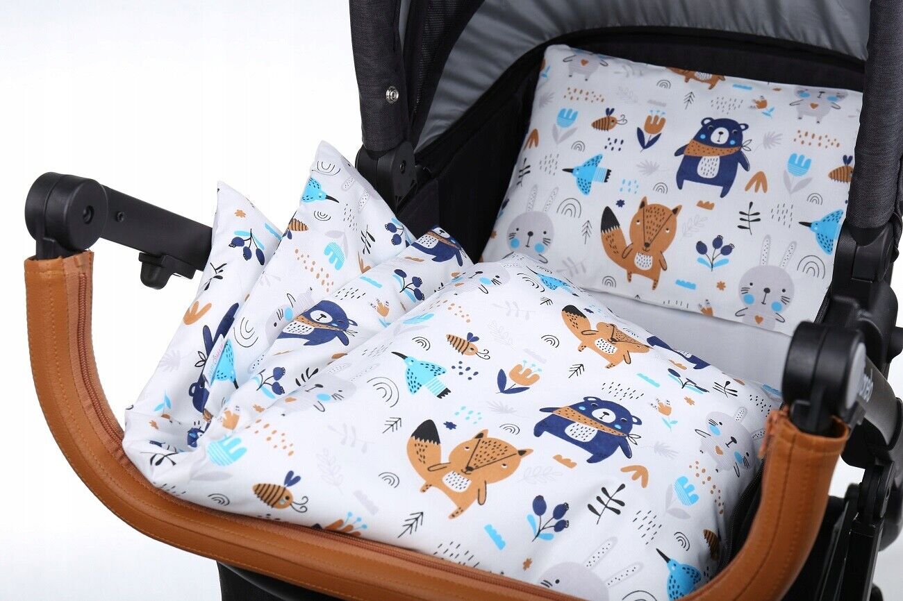 Baby 2pc Bedding Set fit Crib/Cradle/Moses basket/Pushchair 70x80cm Animals Navy