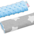 Dimple Belt Cover Car Seat Pram Pad Shoulder Soft Strap 2 Piece Blue/Big White Stars On Grey