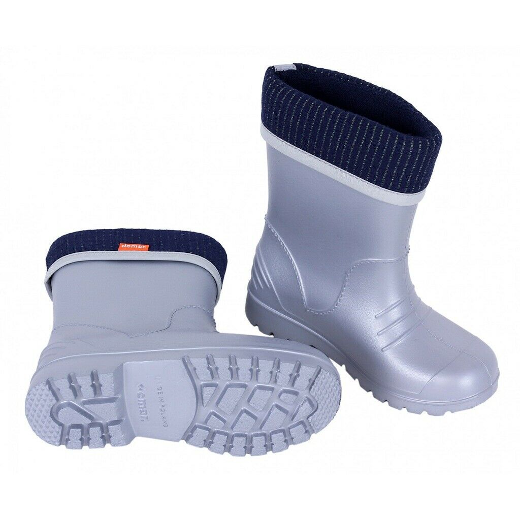 Wellies Kids Rain Snow Boots Removable Inner Lining Socks Wellington Demar Grey