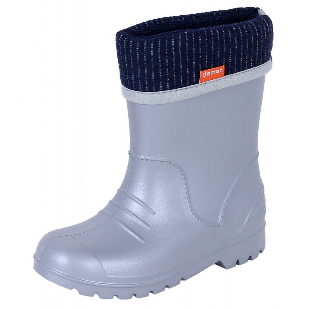 Wellies Kids Rain Snow Boots Removable Inner Lining Socks Wellington Demar Grey