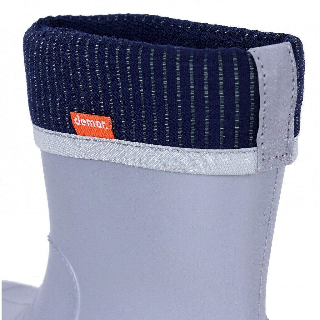 Wellies Kids Rain Snow Boots Removable Inner Lining Socks Wellington Demar Grey