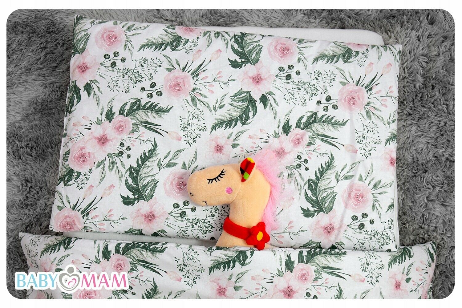 2pc Baby Filled Bedding Set Duvet Pillow 100% Cotton For Cotbed 135x100cm Garden Flowers