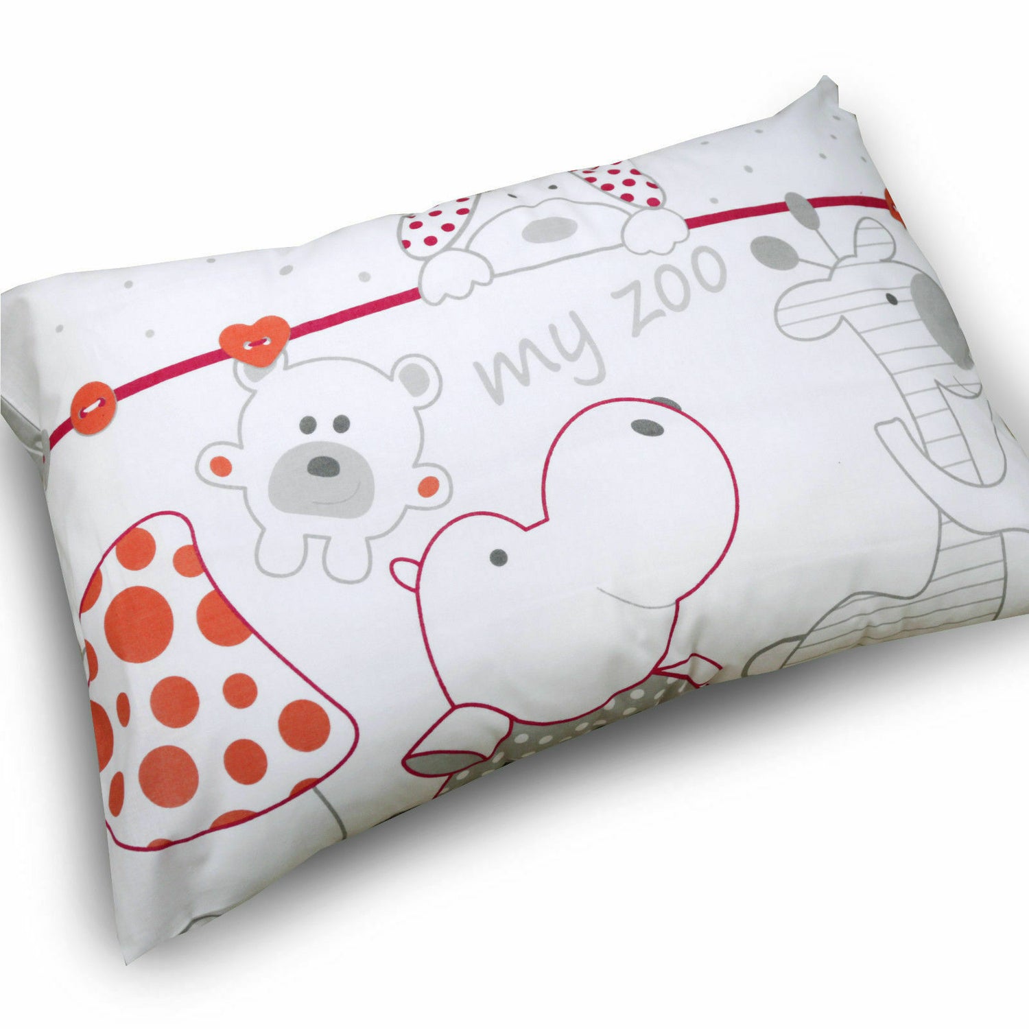 Baby Pillow case with zipper closure 60x40cm Cotton ANTI-ALLERGENIC Zoo red