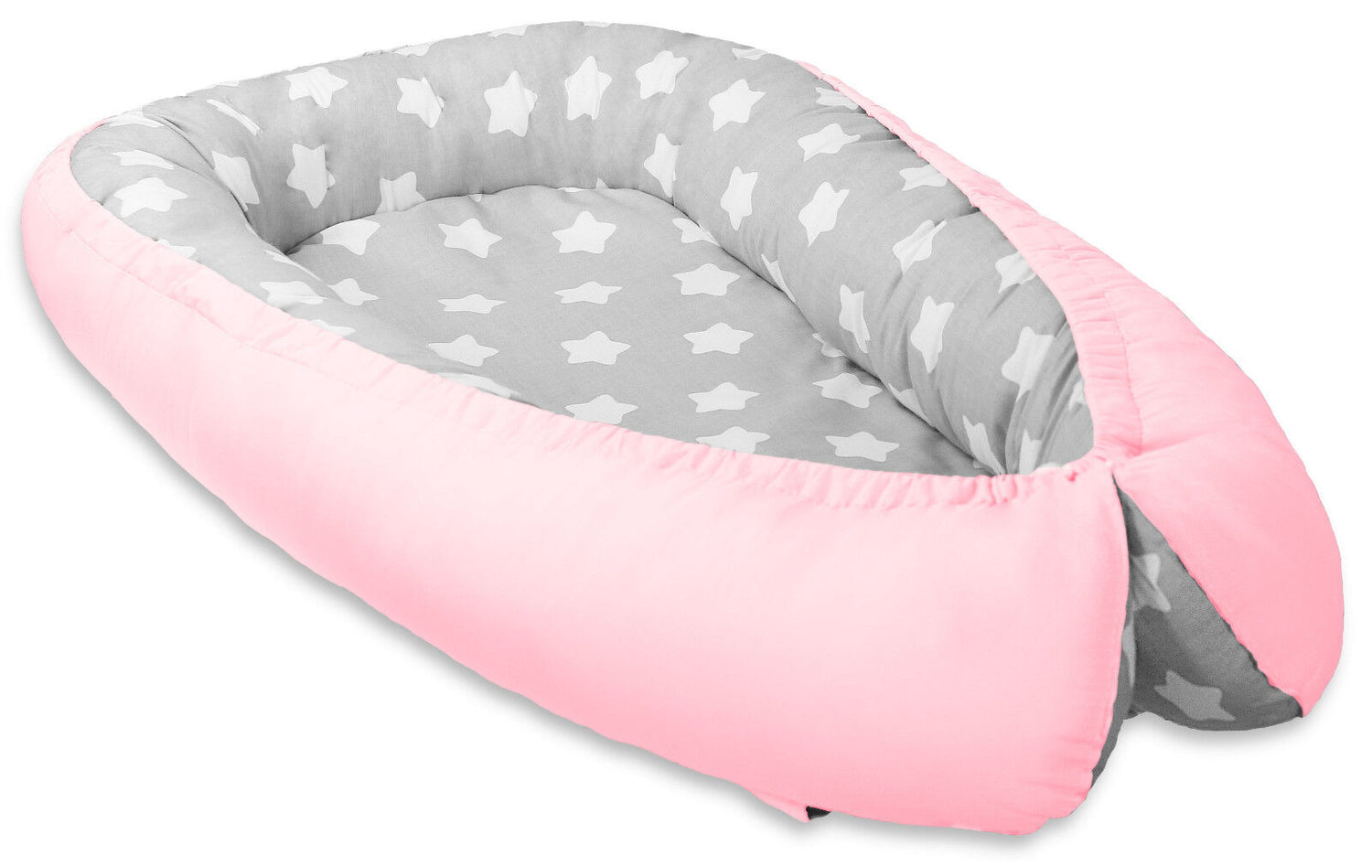 Baby Soft Cocoon Infant Reversible Sleep Nest Pink/ Big White Stars On Grey