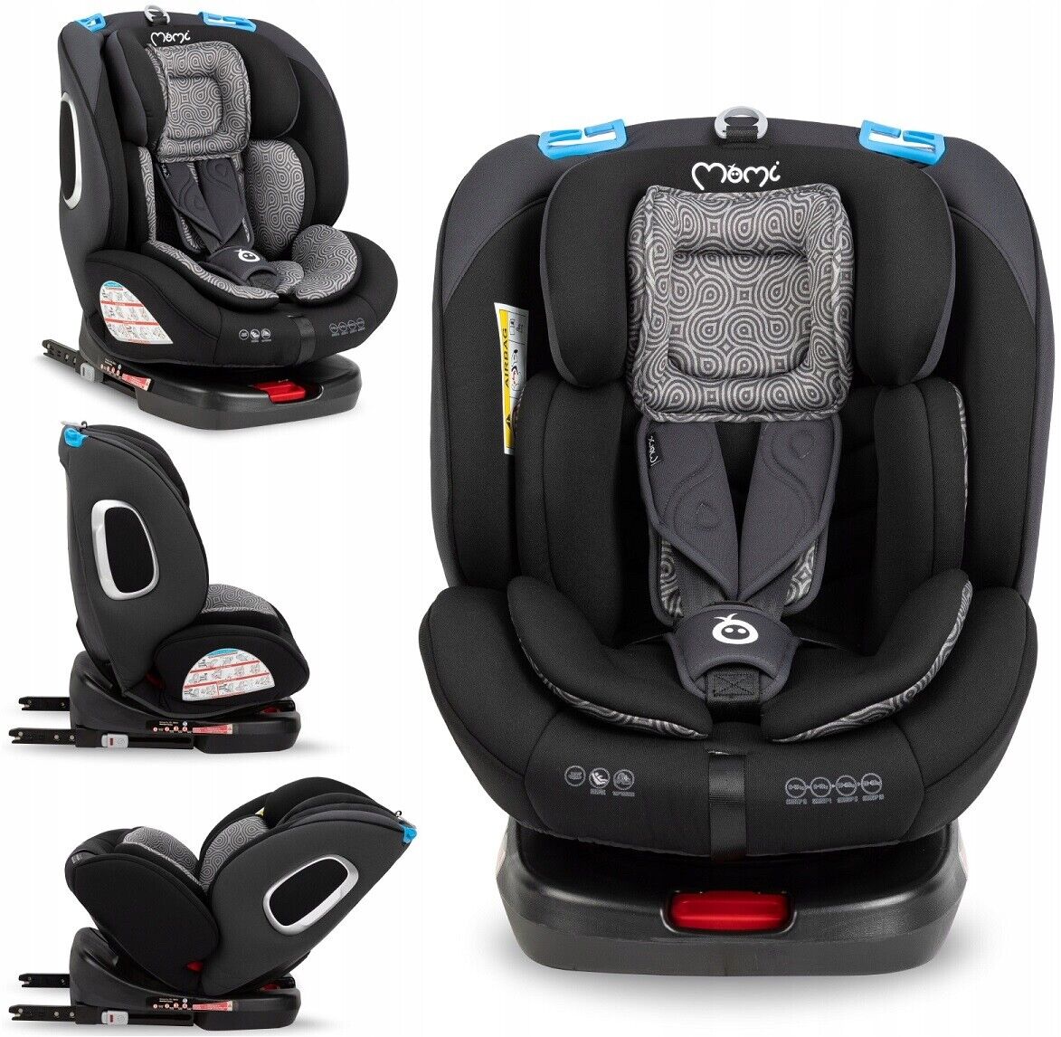 MoMi TORDI Black Car Seat Child Baby Swivel Base Isofix 360° Booster 0-36Kg