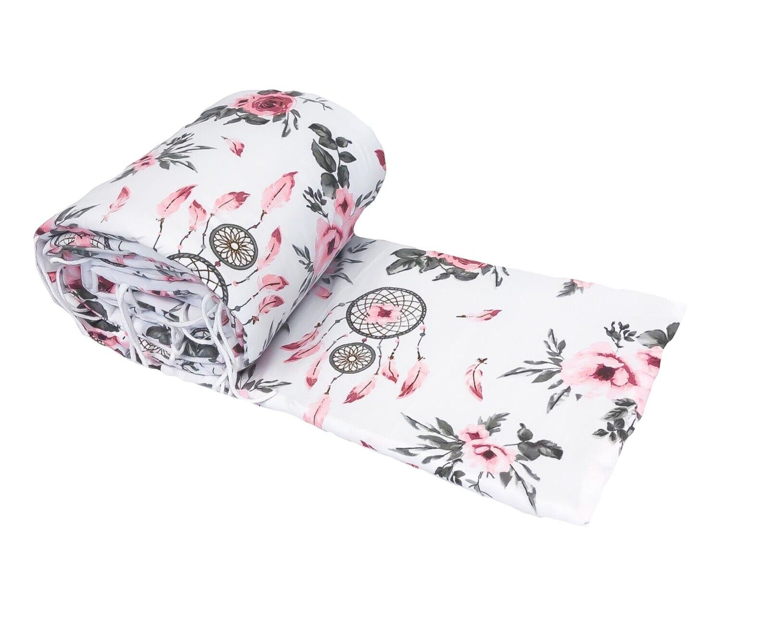 PADDED BUMPER TO FIT BABY COT BED ALL ROUND 100% COTTON 420cm Dream Catcher Peach