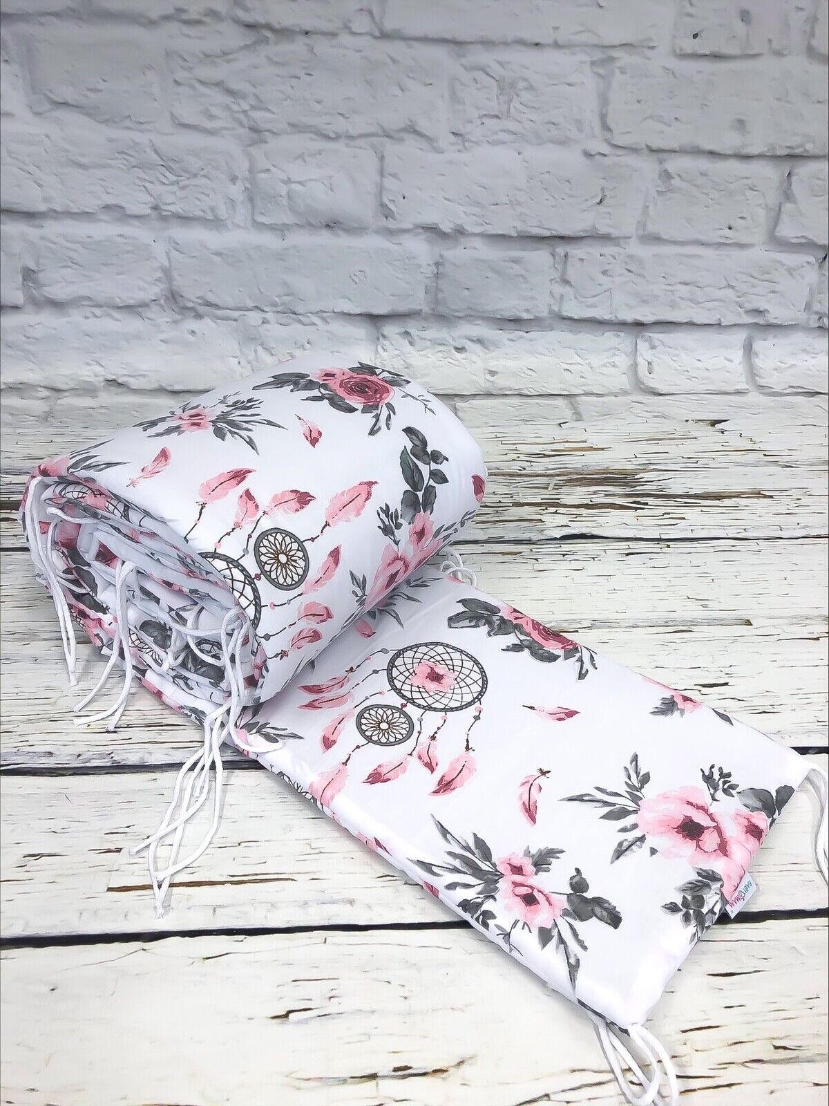 PADDED BUMPER TO FIT BABY COT BED ALL ROUND 100% COTTON 420cm Dream Catcher Peach