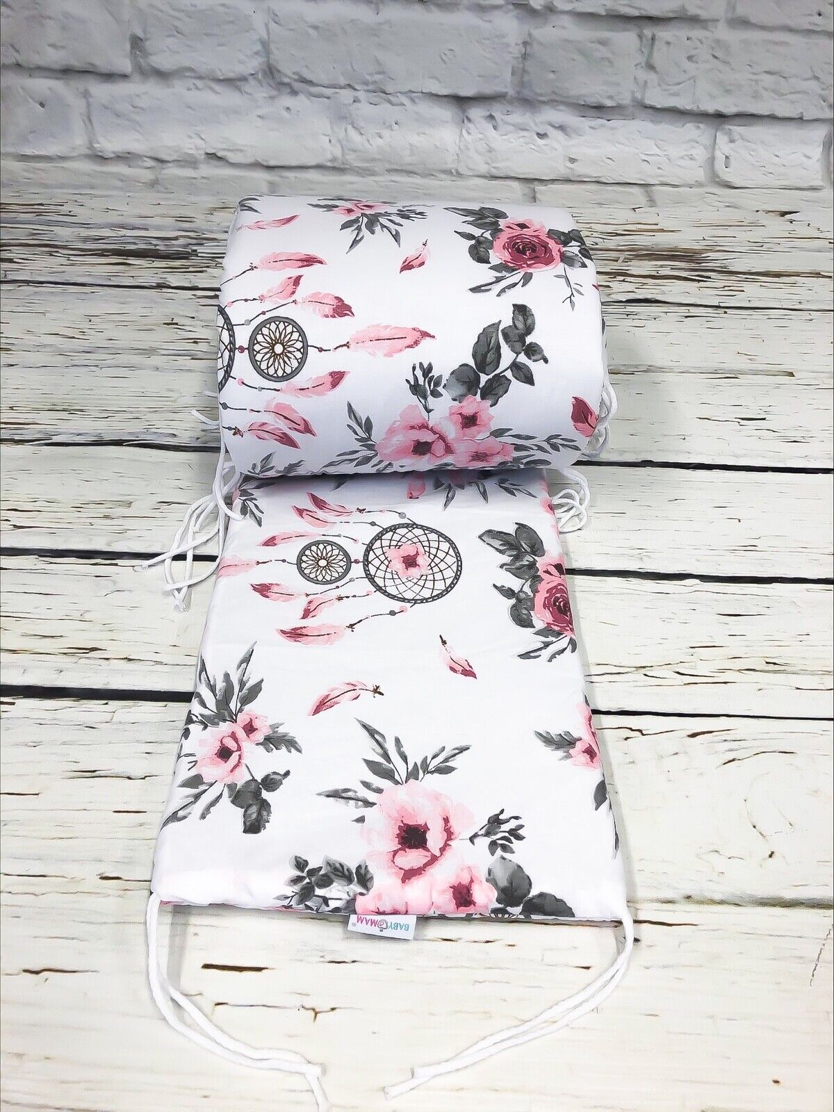 Baby Padded Straight Cot Liner Cotton Protection fit Cot 180x30cm Dream Catcher Peach