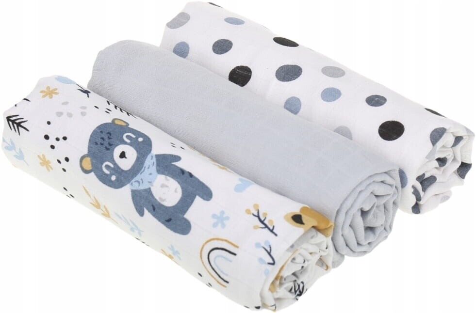Baby Muslin Nappies Cloth Diaper Cotton 3-PACK Colourful 70x70cm Forest Friends
