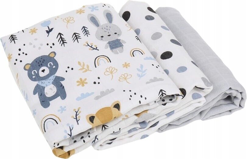 Baby Muslin Nappies Cloth Diaper Cotton 3-PACK Colourful 70x70cm Forest Friends