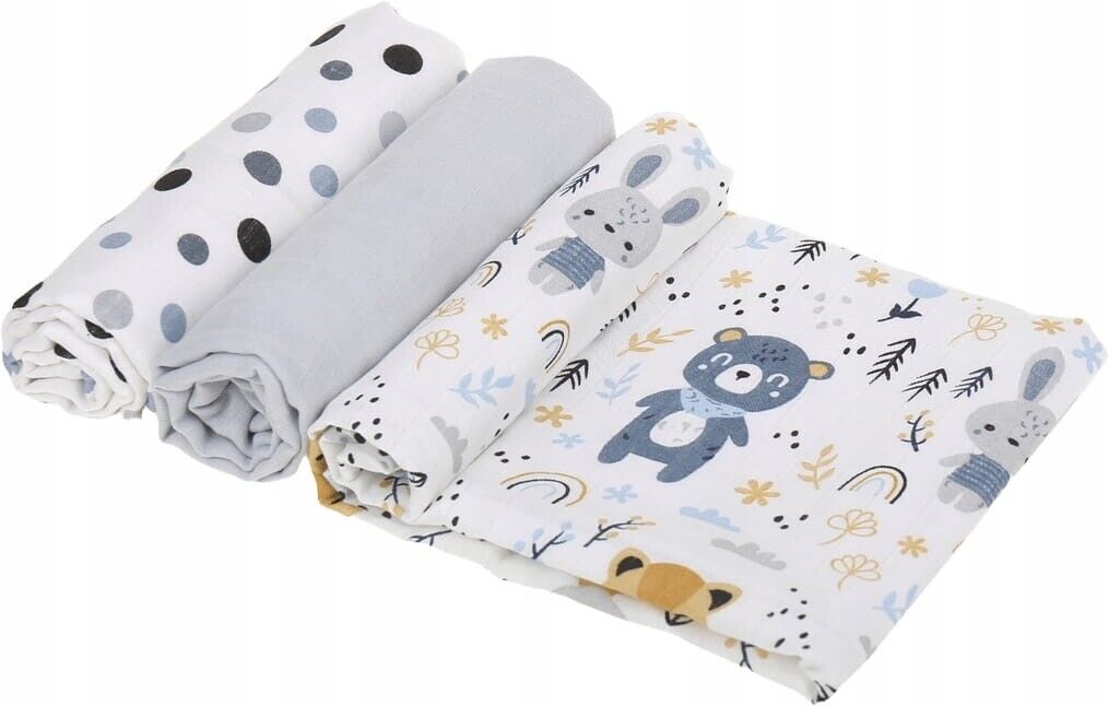 Baby Muslin Nappies Cloth Diaper Cotton 3-PACK Colourful 70x70cm Forest Friends