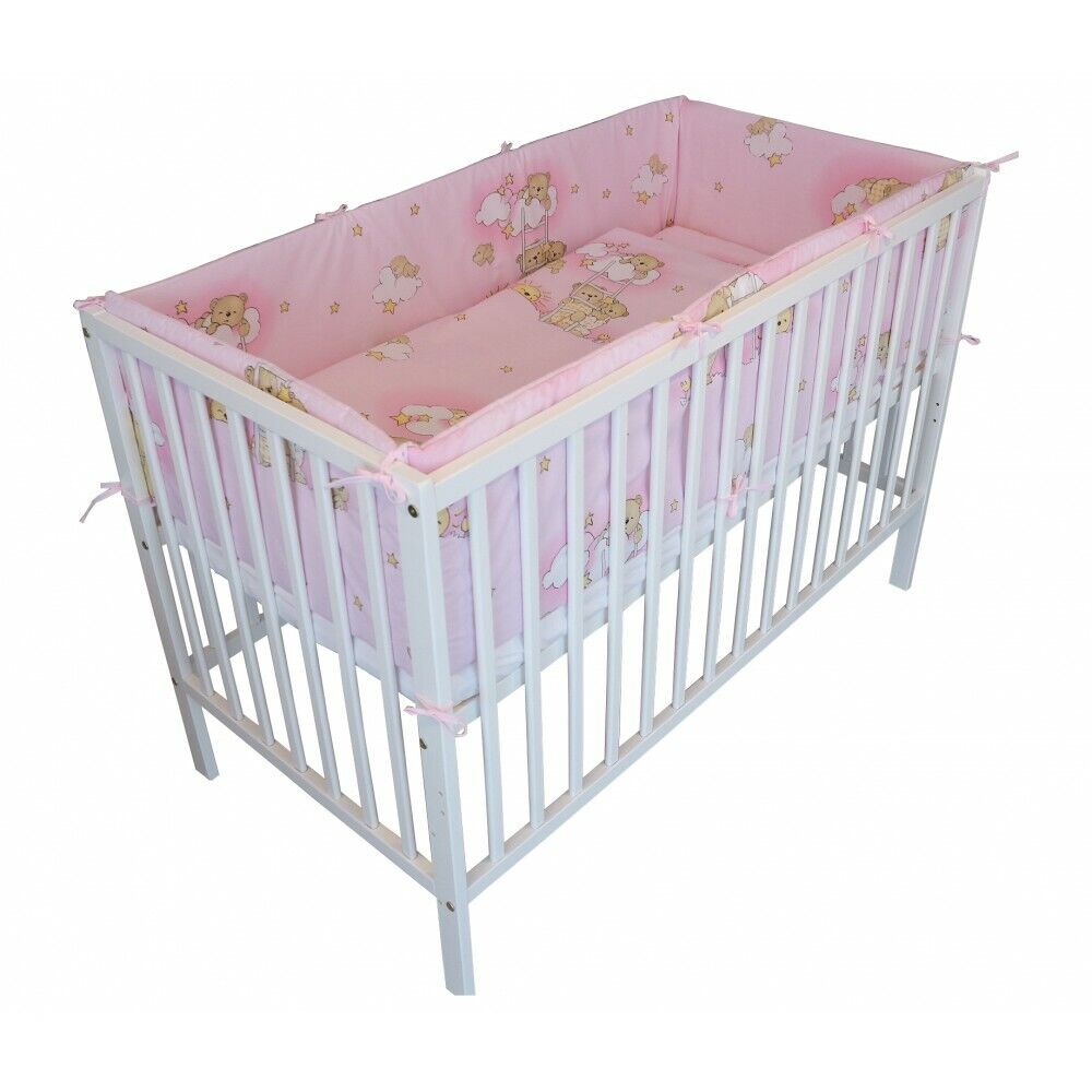 Baby 3Pc Bedding Set Cotton All-Round Straight Bumper Fit Cot 120x60 Ladder Pink
