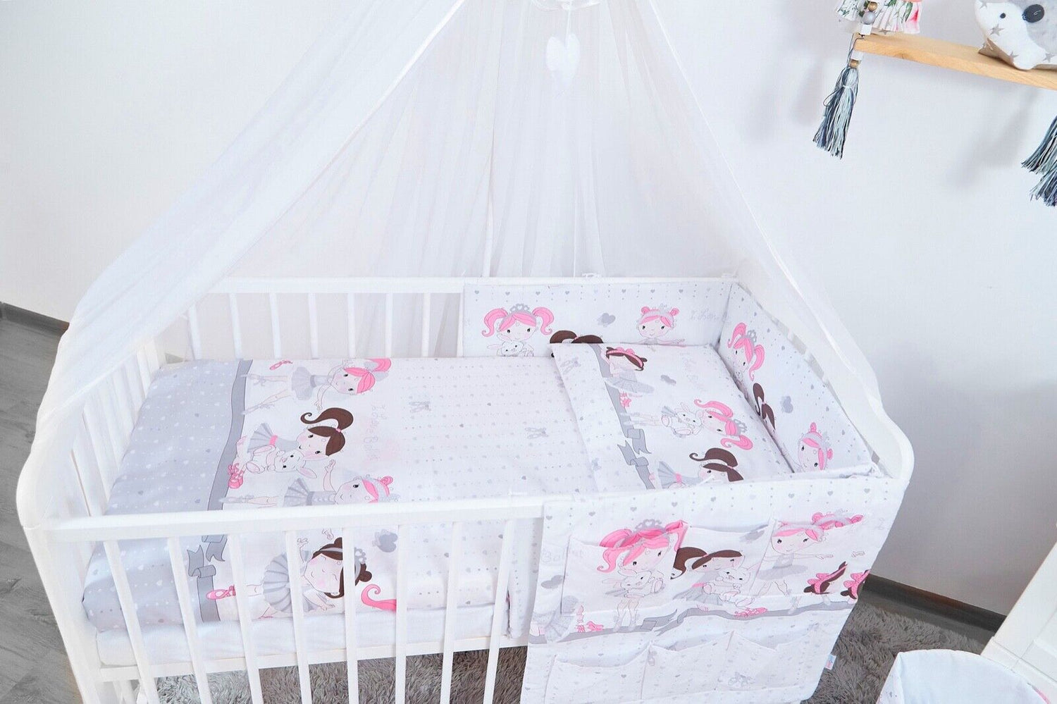 Ballerina Grey Baby Nursery 14Pc Bedding Set Pillow Duvet Bumper Fit Cot 120x60