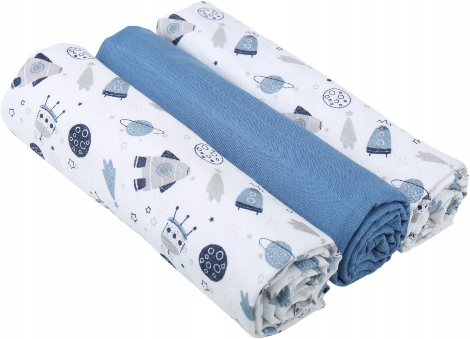 Baby Muslin Nappies Cloth Diaper Cotton 3-PACK Colourful 70x70cm Navy rockets