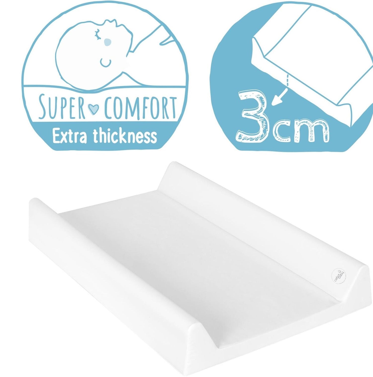 Baby Changing Mat Padded Hard Base 70x50cm Bolts Waterproof fit Cot 120x60cm Sueno